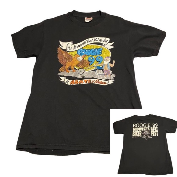 1990s Black Motorcycle Biker Graphic Tee Shirt / Adult Medium * - Picture 1 of 5